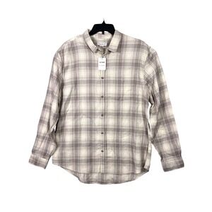 Cotton On Men's Gray‎ Plaid Long Sleeve Button Up Shirt 2XL Cotton Grunge Work